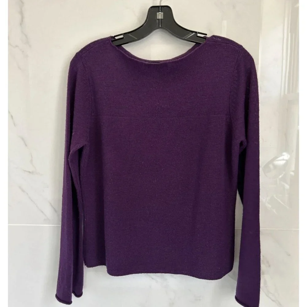 Lord&Taylor Knitted Merino Wool Sweater Boatneck Pullover Knitted Purple Size Me